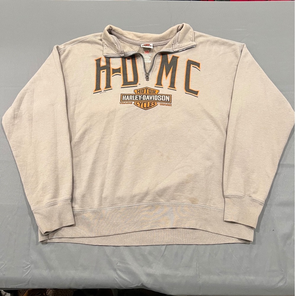 Harley Davidson Smoky Mountain Tennessee 1/4 Zip Sweatshirt Tan Mens XL H-DMC